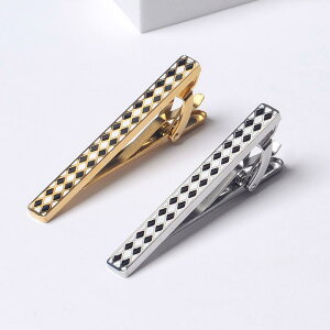 ネクタイピン おしゃれ 男性 プレゼント ビジネス フォーマル 結婚式 クリップ スーツ 固定 市松模様 ステンレス 鋼 メッキ メンズ ゴールド シルバー