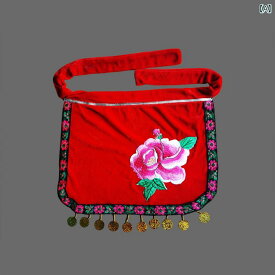 民族衣装 アジアン スクエアダンス 服 エプロン エスニック ダンス パフォーマンス ステージ アクセサリー 刺繍 チェーン 花柄 フリーサイズ 赤 黒 水色