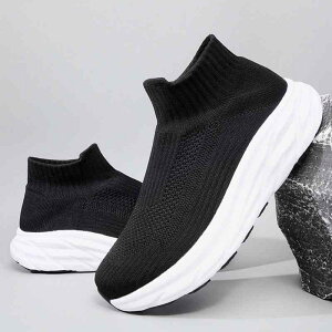 スニーカー メンズ 黒 赤 厚底 通気性 メッシュ 防臭 軽量 クッション性 ソックス ランニング シューズ 夏 カジュアル