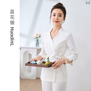 エステ ユニフォーム 制服 おしゃれ セットアップ レディース スタンドカラー シンプル サロン 夏 サロンワーク スパ 技師 仕事 着やすい