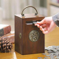 楽天市場】貯金箱 木の実のモチーフ 鍵付き 木製 レトロ ナチュラル 