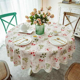 円形テーブル クロス ラウンド 家庭 アメリカン 綿 麻 花柄 華やか 上品 総柄 白 ティータイム カバー 汚れ防止 レトロ おしゃれ