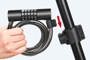 おしゃれ 自転車 チェーンロック マウンテンバイク 盗難防止 ワイヤーロック 子供用 スクーター キックボード ダイヤル式 4桁 パスワード 安心 防犯グッズ 使いやすい 取り付け 簡単 黒