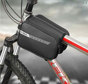 クロスバイク フレームバッグ 自転車アクセサリー サイクリング トップチューブ 防水 小物収納 工具入れ スマホホルダー タッチパネル対応 反射材 ロゴ シンプル 黒