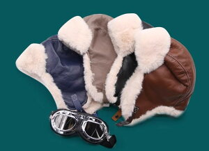 防寒 帽子 メンズ レディース フライトキャップ 韓国 パイロット 黒 青 カーキ 無地 ゴーグル付き 冬 レトロ レザー 革 キャンバス 裏起毛 耳あて 防風 厚手 暖かい ユニセックス レジャー ア