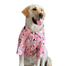 犬 服 夏用 薄手 ドッグウェア ペット 大型 半袖 ボタン 襟シャツ 通気性 柔らかい 大きいサイズ 抜け毛防止 紫外線対策 シンプル かわいい ピンク ネコ柄