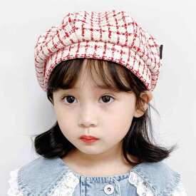 子供用 ベレー帽 赤ちゃん 秋 冬 女の子 八角形 韓国 伸縮性 締め付けられにくい ユニセックス ドーム 短いつば かわいい チェック 赤 黒 白