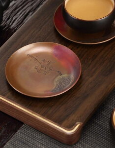 茶托 コースター 金属 茶器 キッチン 雑貨 食器 トレイ 受け皿 湯?み カップ 銅 丸型 茶道 断熱 滑りにくい ソーサー 来客用 花 植物