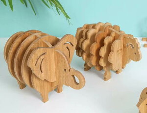 コースター おしゃれ 竹 断熱 火傷 防止 アニマル 動物 ティー カップ マット 防水 耐油 家庭用 普段使い 来客 お茶会 カフェ 豚 象 魚 組み立て