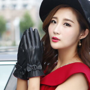 手袋 レディース 革 秋 冬 厚手 暖かい レザー グローブ 車 バイク 運転 防寒 スマホ対応 タッチスクリーン おしゃれ 黒 ピンク リボン シンプル