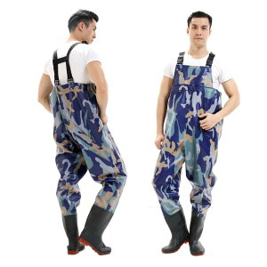 ウェーダー 釣り 防水 胴付長靴 チェストハイ 作業着 一体型 厚手 耐久性 内ポケット 厚底 滑り防止 男女兼用 水場仕事 鮮魚店 黒 緑 青 迷彩