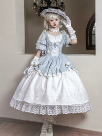 ロリータ ワンピース ゴスロリ コスチューム コスプレ 衣装 姫 メルヘン エレガント 中世 宮殿 風 プリンセス ドレス かわいい 白 水色