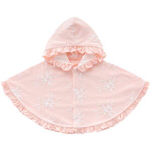 赤ちゃん ケープ ベビー ポンチョ 羽織り マント 屋外 日焼け防止 春夏 薄手 フード付き ボタン レース フリル 女の子 プリンセス かわいい ピンク 黄