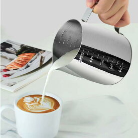 ラテアート ステンレス ミルクジャグ ミルクピッチャー ミルクマグ ミルクフォーマー カップ 目盛り付き デコレーション デザイン コーヒー