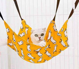 猫 ハンモック ケージ 小動物 ペット用品 ニャンモック キャンバス 通気性 フック 取付簡単 長さ調節 吊り下げ 寝床 かわいい ネコ柄 小鳥 ウサギ 青 黄色 グレー