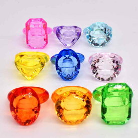 おもちゃ 指輪セット 子供 プラスチック アクリル クリスタル 透明 宝石 かわいい プリンセス カラフル ハート ラウンド プレゼント 女の子