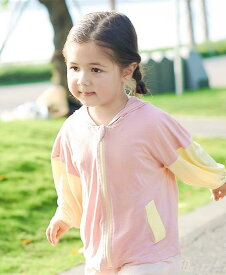 ベビー パーカー 羽織り 赤ちゃん 日焼け防止 速乾 夏 フード付き ジップアップ 通気性 柔らかい 軽量 薄手 紫外線対策 バイカラー カジュアル 黄 ピンク 青