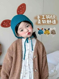 ニット帽 キッズ 幼児 手編み 韓国 子供 秋冬 ベビー 女の子 男の子 かわいい 防寒 暖かい あったか 寒さ 対策 お出かけ 公園 散歩 グレー オレンジ 緑 ユニセックス 耳 顎紐