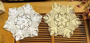 かぎ針編み コースター プレースマット ナチュラル レース 透かし フラワー ラウンド 六角形 レトロ カントリー 白 ベージュ