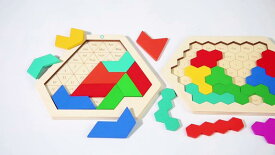 知育 パズル 六角形 木製 幼児 玩具 卓上 ゲーム おもちゃ 早期教育 男の子 女の子 ジグソー 厚め カラフル 子供 保育園 家 遊び 親子 数字 シンプル 赤 青 緑