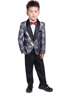 男の子 子供スーツ フォーマル キッズ 礼服 卒業 入学式 七五三 秋冬 シングル ジャケット 花柄 長ズボン スリム 蝶ネクタイ 派手 おしゃれ