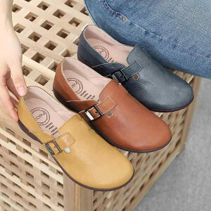 歩き やすい 靴 レディース 50代 フラット シューズ 春 牛革 レトロ カジュアル 履き口 深め 大きいサイズ 女性 ママ ソフト ソール 革靴 ラウンドトゥ 面ファスナー アプリコット 茶色 ネイビ