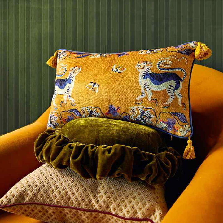 楽天市場】クッション カバー おしゃれ 刺繍 麻 トラ 花 チェック  