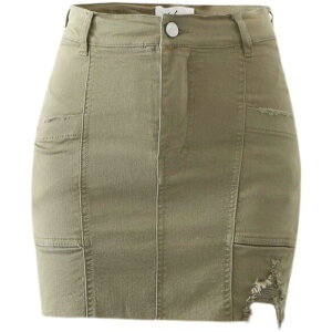 デニムスカート リップド ストリート ハイウエスト ローエッジ ダメージ 加工 ヴィンテージ風 破れ マイクロミニ丈 秋 Aライン コットン 黒 カーキ 緑
