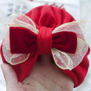 赤ちゃん ターバン 帽子 ハット ベビー 新生児 女の子 春秋冬 幼児 リボン 伸縮性 コットン つばなし 防風 防寒 保温 かわいい 赤