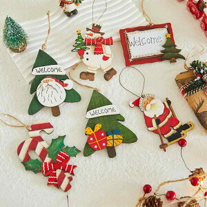 ツリー オーナメント おしゃれ 12月 冬 クリスマス 装飾 デコレーション 飾り ペンダント 壁掛け ドア 窓 玄関 welcome 雪だるま サンタ 杖 プレート 木製