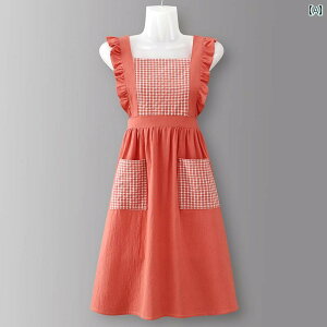 エプロン おしゃれ レディース 綿 フリル ポケット キッチン 家庭 調理 作業服 レトロ チェック柄 赤 黄色 緑 フリーサイズ プレゼント