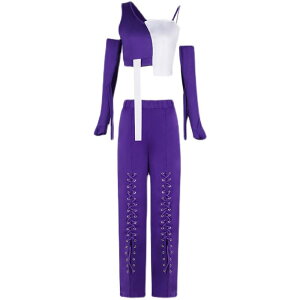 ダンス衣装 セットアップ レディース 女性 パフォーマンス 韓国 歌 ヒップホップ ストリート 大人 ダンサー 撮影 パーティー コスチューム かっこいい 紫 へそ出し ウィッグ付き 帽子 アーム