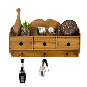 ウォールシェルフ 木製 壁掛け ラック フック 玄関 キー 収納 ボックス 引き出し 装飾 リビング 家庭用 小物置き 便利 シンプル 黒