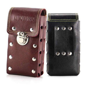 スマホ ベルトポーチ メンズ PUレザー 縦型 横型 タバコ 鍵 バックル リベット 防水 耐摩耗 軽量 ソフト 屋外 建設現場 作業 スポーツ レトロ おしゃれ 黒 プレゼント 父の日 誕生日