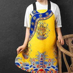 エプロン レトロ おしゃれ レディース メンズ 袖なし クロス 後ろ結び コットン リネン 前掛け 通気性 防汚 キッチン 飲食店 カフェ レストラン チャイナ風 エスニック アジアン 花柄 ドラゴ