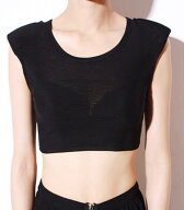 肩パット インナー レディース Tシャツ ショート丈 ノースリーブ ラウンドネック メッシュ スリム フィッ…