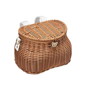 自転車 前カゴ 後付け キッズ フタ 手編み スクーター キックボード バランスバイク フロント ピンク 紫 青 簡単 かわいい 耐久性 ショルダーバッグ 肩ひも ストラップ 蓋つき