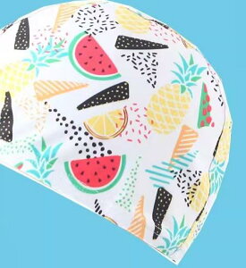 キッズ 水泳帽 かわいい 小さい 男女兼用 赤ちゃん スイミング キャップ 日焼け防止 頭 締め付けない 通気性 耐塩素 フルーツ ジャングル サメ 柄 青 白 ピンク