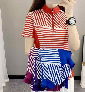 ハーフジップ 半袖 レディース 夏 トップス スタンドカラー カットソー ゆったり 大きいサイズ 薄手 吸湿 速乾 通気性 アウトドア スポーツ シンプル カジュアル スポーティ 青 赤 紫 ストラ