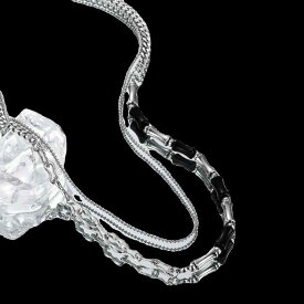 ネックレス メンズ 竹節 黒 白 軽量 男女兼用 二層 重ねづけ チェーン 調整可能 チタン鋼 アクセサリー ヒップホップ おしゃれ 普段使い