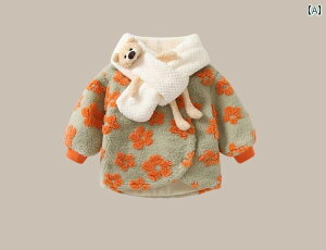 キッズ アウター 女の子 暖かい 韓国 ウール 冬 かわいい ラウンドネック シングルブレスト ポリエステル 花柄 シンプル カジュアル おしゃれ おでかけ 普段使い 裏起毛 オレンジ