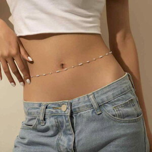 ウエストチェーン アクセサリー レディース クサリ 腰 ボディ へそ 調整可能 細め おしゃれ セクシー シンプル ベリーダンス ダンサー 水着 ビキニ ビーチ 夏 プレゼント パール ビーズ 装飾