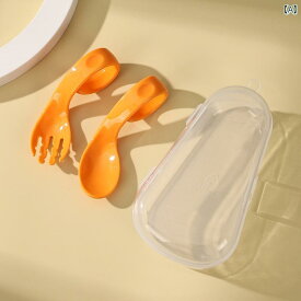 ベビー スプーン フォークセット トレーニング 男の子 女の子 離乳食 食器 シリコン ポリプロピレン 持ちやすい 幼稚園 保育園 家庭用 シンプル 収納 ケース 携帯 青 黄 オレンジ