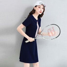 スポーツウェア レディース ワンピース バドミントン テニス ゴルフ ジム ランニング 夏 カジュアル 襟付 大きいサイズ 黒 白 青