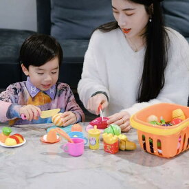 ままごとセット 子供 女の子 男の子 おもちゃ フルーツ 野菜 魚 切れる 面ファスナー 食器 バスケット 洗える プラスチック 知育玩具 プレゼント 誕生日