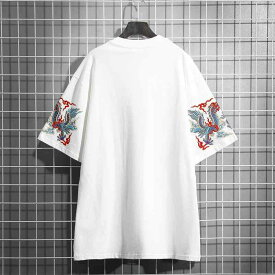 Tシャツ メンズ 夏 中華風 ドラゴン 刺繍 ハンサム 半袖 トップス ホワイト ブラック ラウンドネック ゆったり 薄手 カジュアル おしゃれ 大きいサイズ