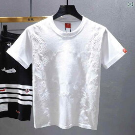 Tシャツ メンズ ドラゴン 刺繍 半袖 夏 綿 カジュアル ホワイト ブラック ラウンドネック 大きいサイズ ゆったり シンプル
