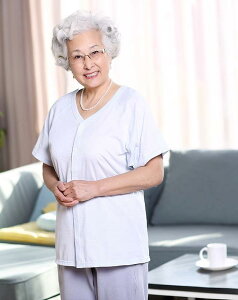 パジャマ レディース 半袖 夏 高齢者 入院 病院 クリニック 検査 介護 着脱 し やすい 服 綿 寝たきり シンプル 青 薄手 トップス