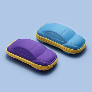 メガネケース こども サングラス ベビー 男の子 女の子 EVA ラウンドファスナー 滑り止め 耐摩耗 文具 収納ボックス ポータブル クロス セット かわいい シンプル 無地 車型 青 赤 紫