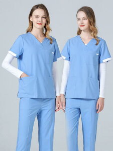 白衣 スクラブ 上下セット レディース 伸縮性 手洗い 軽量 薄手 手術室 歯科 半袖 夏 作業服 速乾 男女兼用 ブルー パープル ネイビー 耐摩耗性 シワ防止 快適